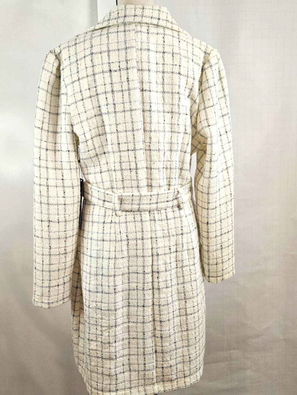 Vintage Cream-Colored Double-Breasted Mid-Weight SZ M Tweed Trench Coat - Picture 3 of 3